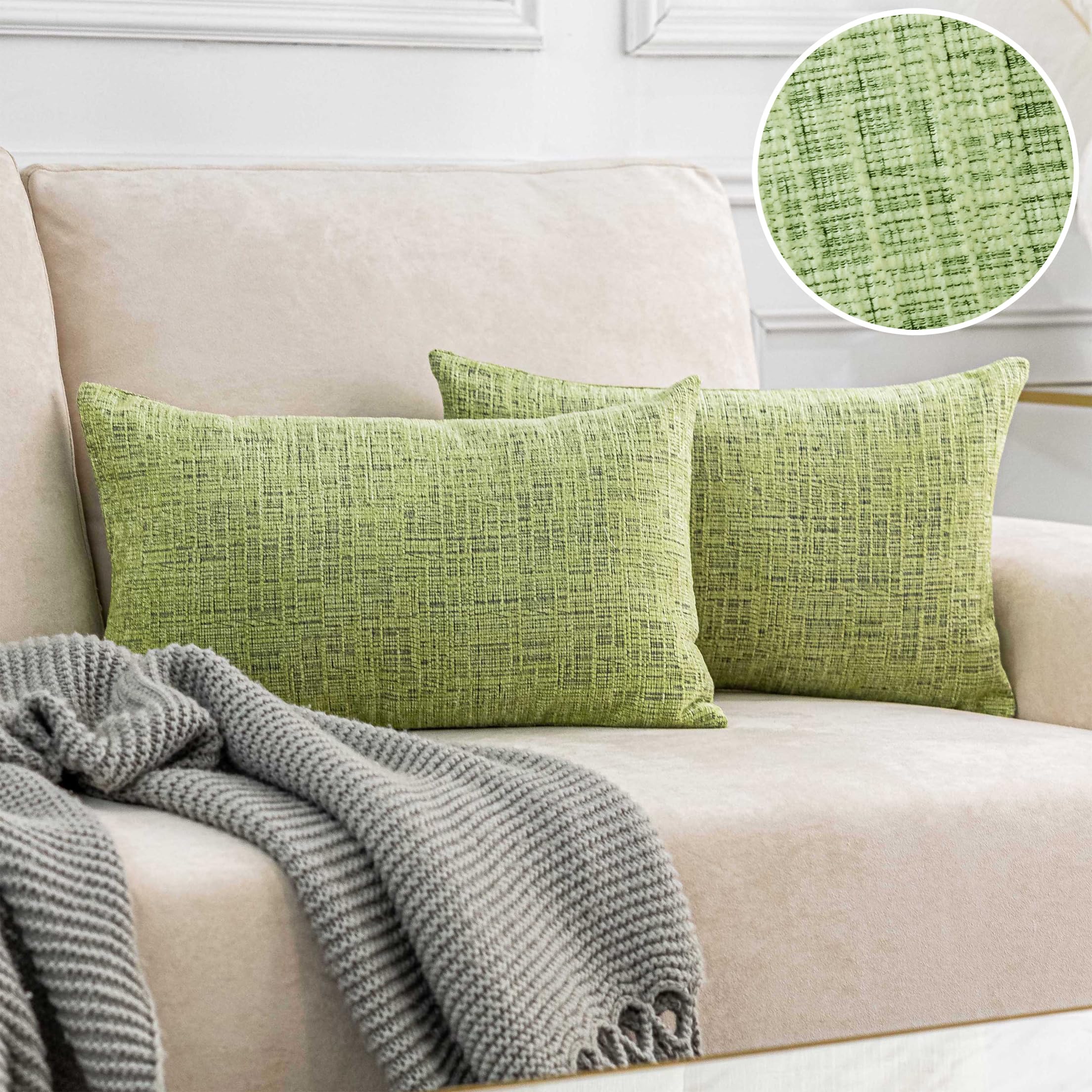 Home Brilliant 30x50 Cushion Cover for Office Chair Car, Lovely Decorative Cushions for Sofa Bed, Chenille Rectangle Cushions with Invisible Zipper, Set of 2, Green Apple