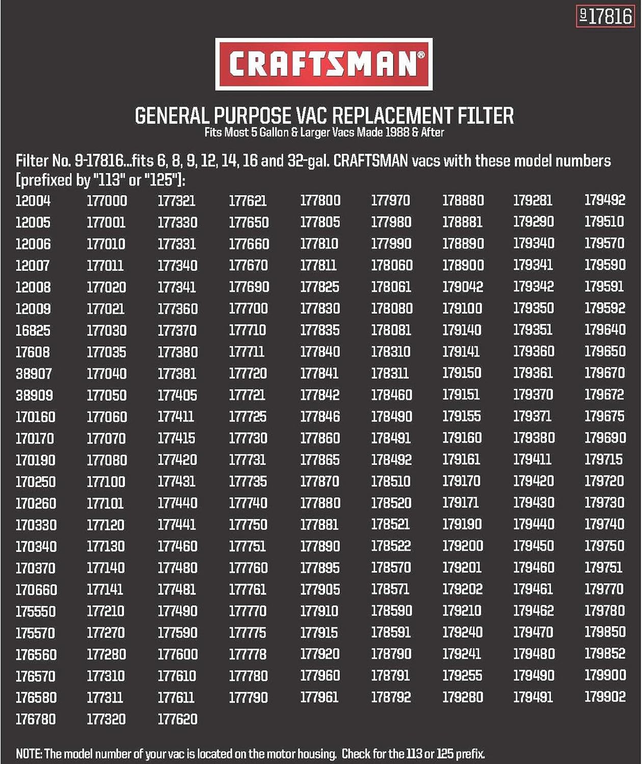 Craftsman 9-17816 General Purpose Red Stripe Vacuum Cartridge Filter, 8.5 Inches - White/Red: Home Improvement