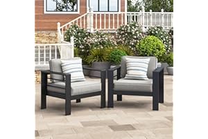 Wisteria Lane Patio Furniture Metal Armchair Set of 2, Metal Outdoor Chairs with Upgraded Cushions, All-Weather Outdoor Single Sofa for Balcony, Garden, Deck, Backyard, Light Grey