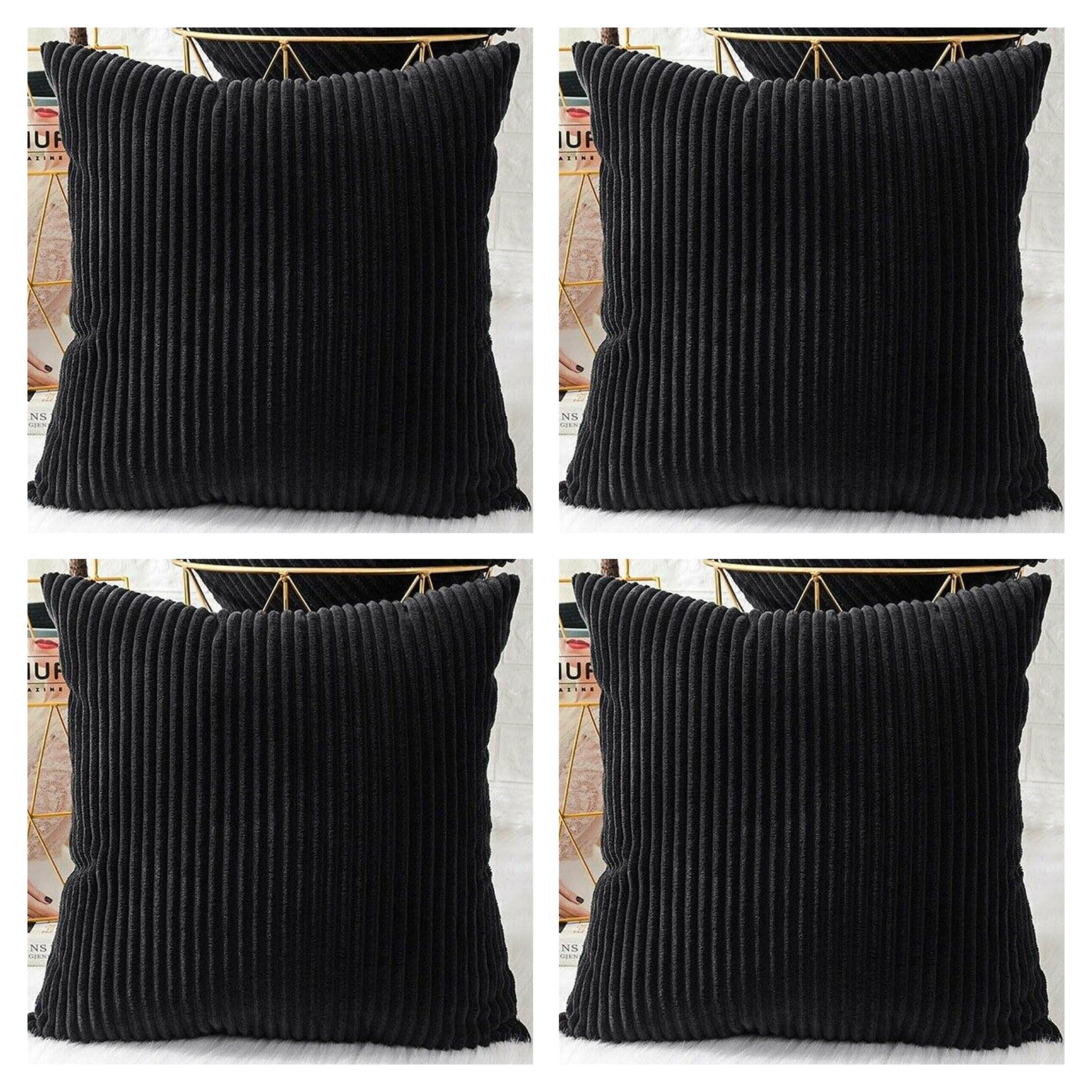 Seechoo Set of 4 - Corduroy Black Sofa Cushion Covers 45 x 45 cm Decorative Pillows | Soft Ribbed Throw Pillow Covers for Sofa Cushions Couch Bed Living Room Home Decor 18x18