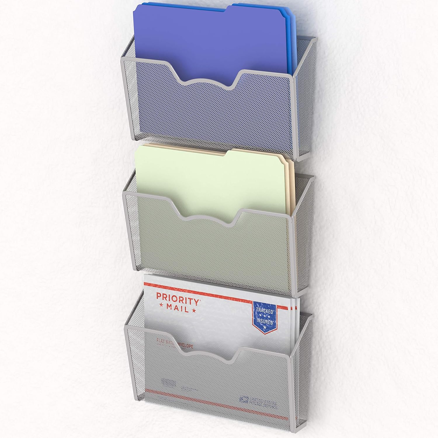 3 Pack - SimpleHouseware Wall Mount Single Pocket File Organizer Holder, Silver : Office Products