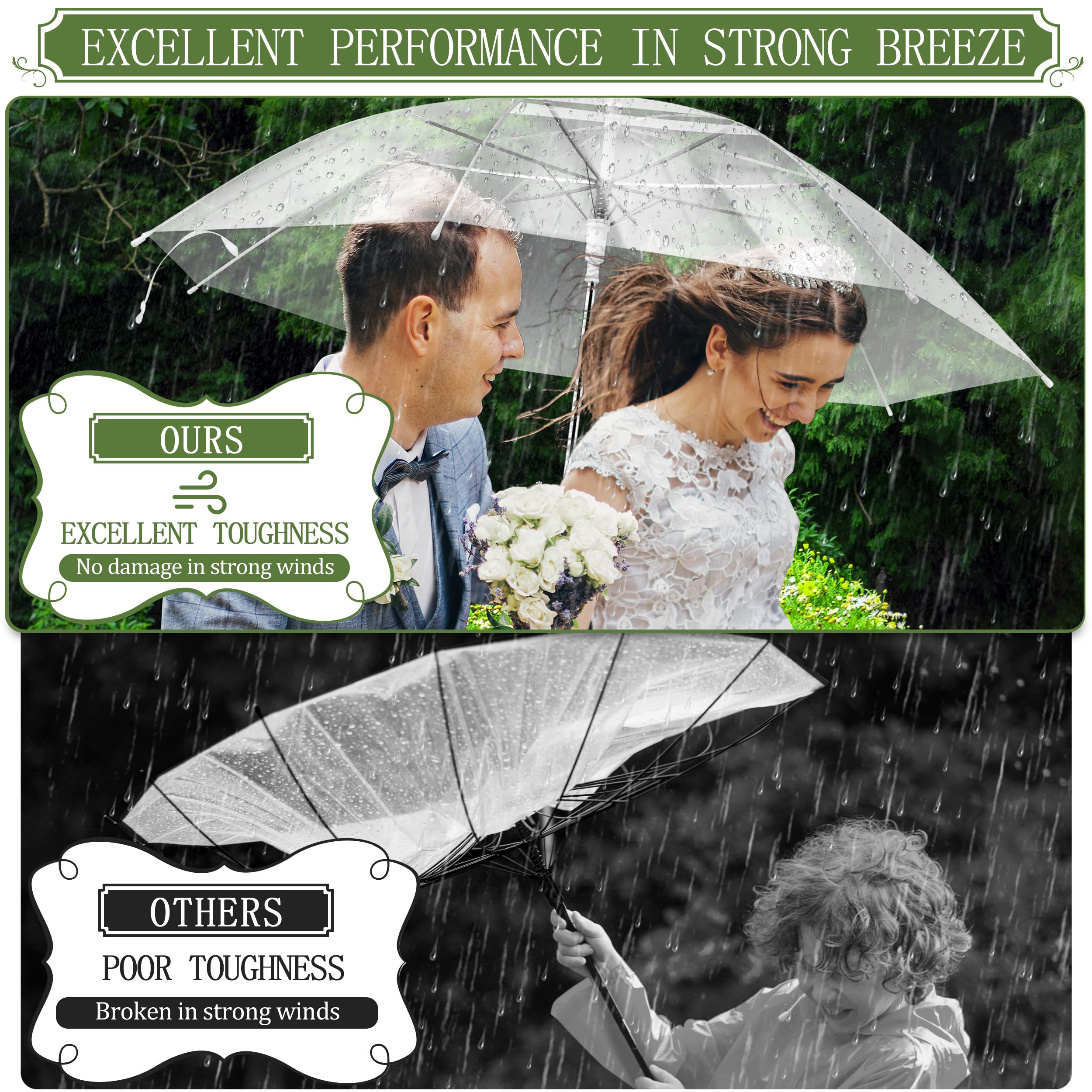 Clear Wedding Umbrellas Bulk, High-Visibility Transparent Rain Umbrella, Firm and Durable, Easy Operation, Large Clear Umbrella for Wedding Bride Groom Photography Golf Outdoor