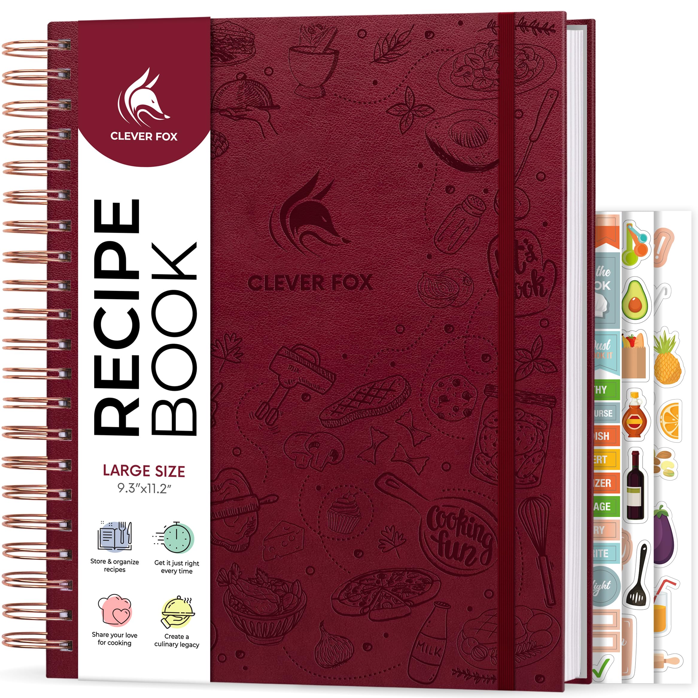 Clever Fox Recipe Book Spiral – Make Your Own Family Cookbook – Blank Recipe Notebook Organizer – Empty Cooking Journal to Write In Recipes – Large Size, 21 x 28cm, Hardcover (Burgundy)
