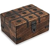 Ajuny Wooden Treasure Chest – Handcrafted Wood Keepsake Box with Shell Strips– Antique Box for Jewelry, Pirate Trinkets & Gifts – Decorative Treasure Chest Box (8x6 Inch)