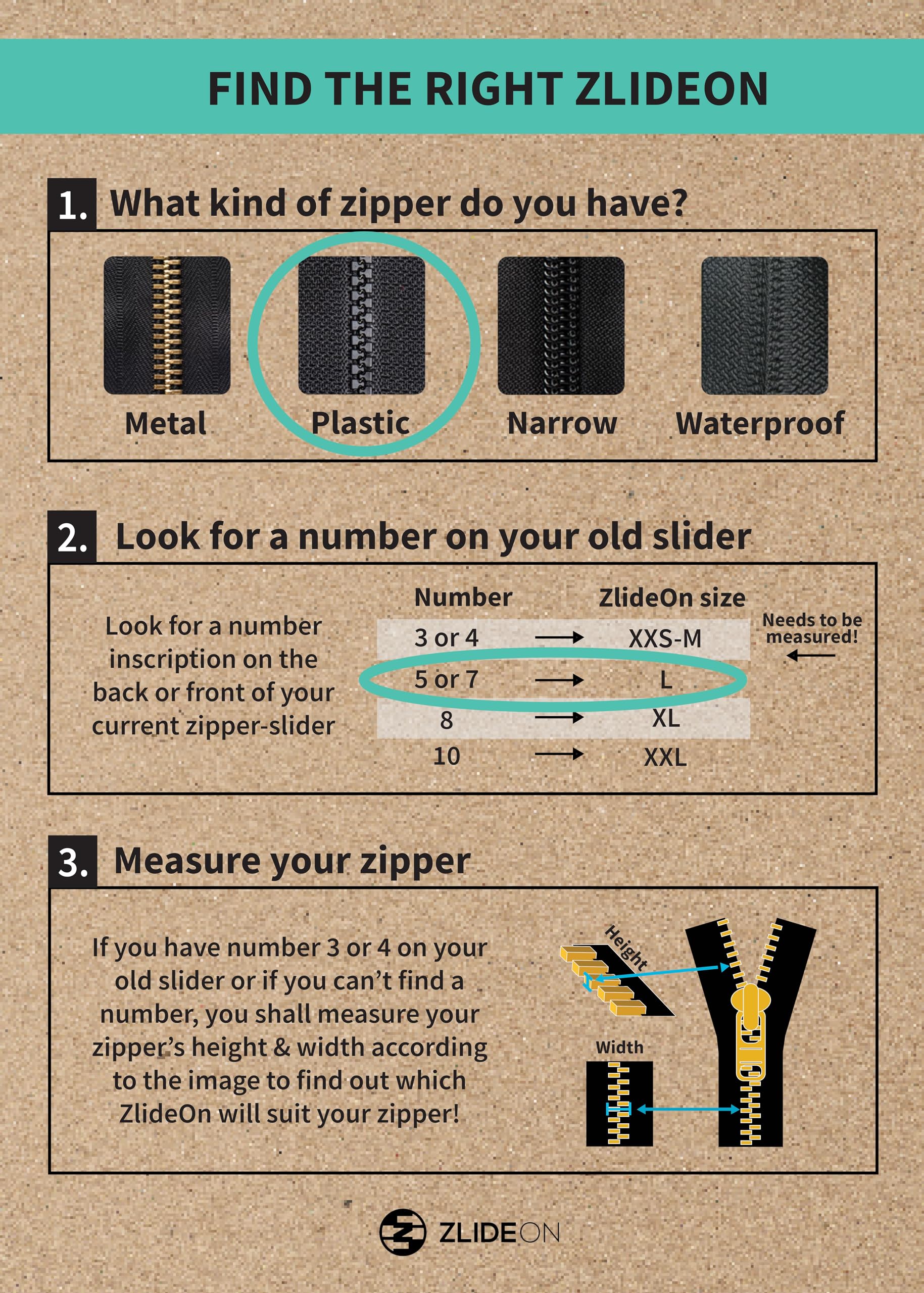 ZlideOn Zipper Pull Replacement - Black, Normal (L) - Instant Zipper Replacement Slider for Plastic Zippers