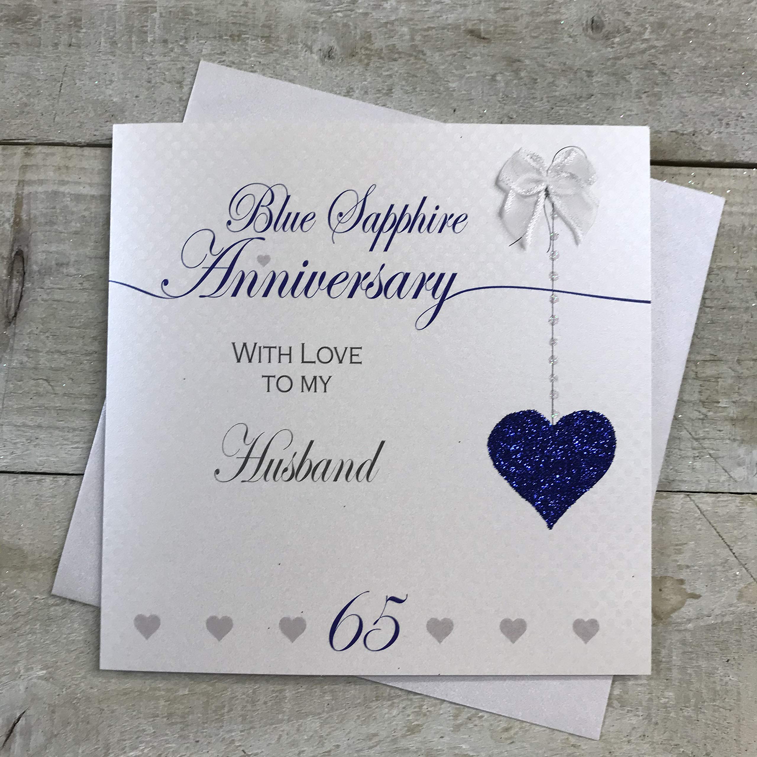 Husband 65th Blue Sapphire Wedding Anniversary Handmade Card - Love Lines - by WHITE COTTON CARDS LLA65H,16cm x 16cm