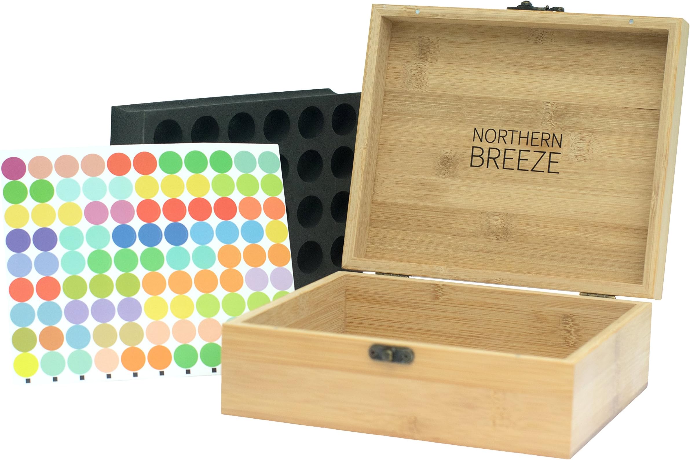 Northern Breeze Essential Oils Box Organizer + 99 Labels + Quality Foam Interior - Holds 30 (5-10 ml) Bottles