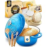 CRUSTLOVE Dutch Oven for Bread Baking - incl. Sourdough Bread-Baking Supplies like Banneton Bread-Proofing Basket - 5QT Enameled Cast Iron Bread-Oven with Lid, Bread-Pan Sour Dough Starter Kit