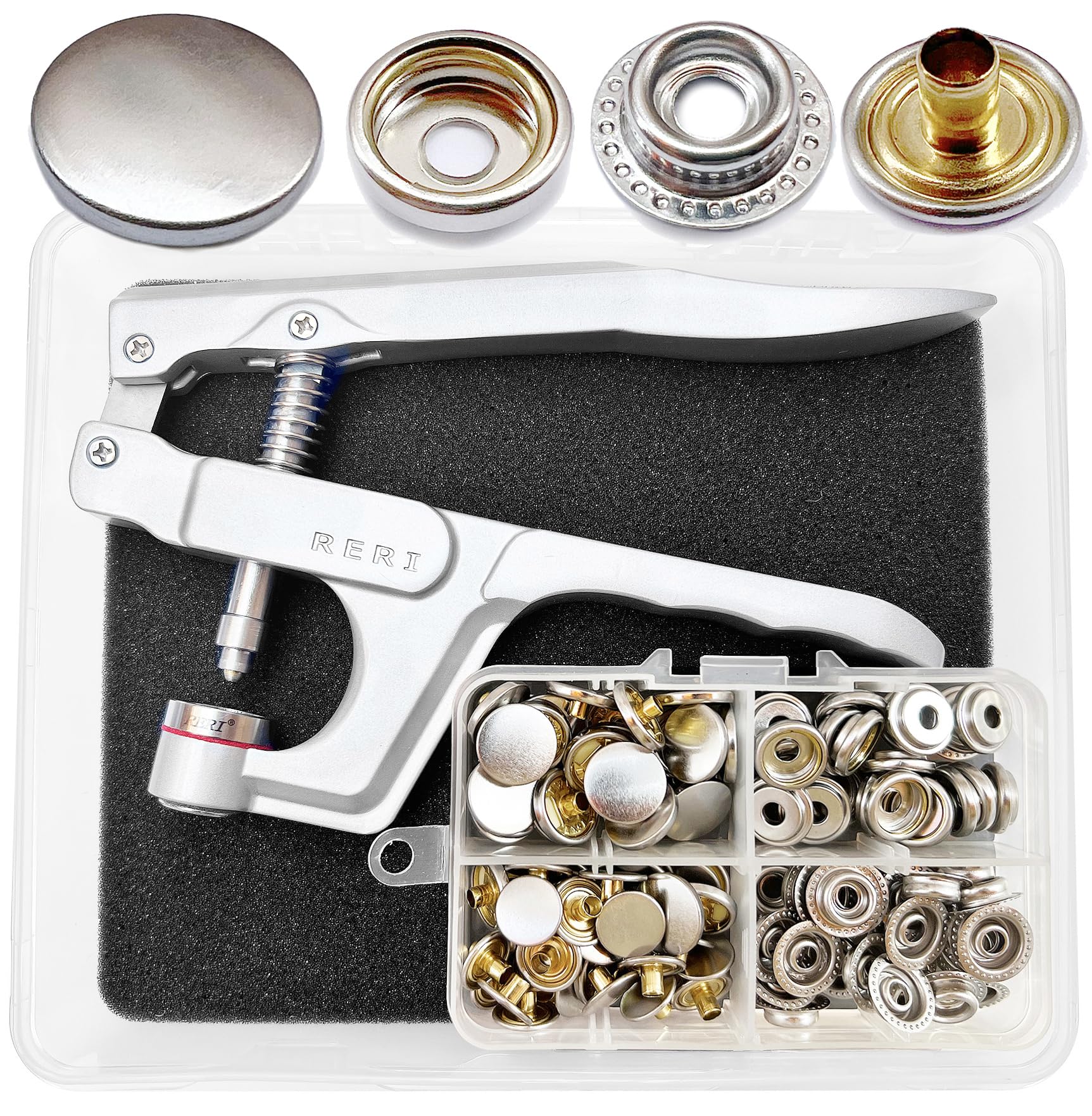 Press Studs with Pliers Diameter 15 mm Silver Metal and Tool Copper Sewing Accessories Buttons for Sewing Brass Snaps for DIY Crafts Fabric, Clothing Bags