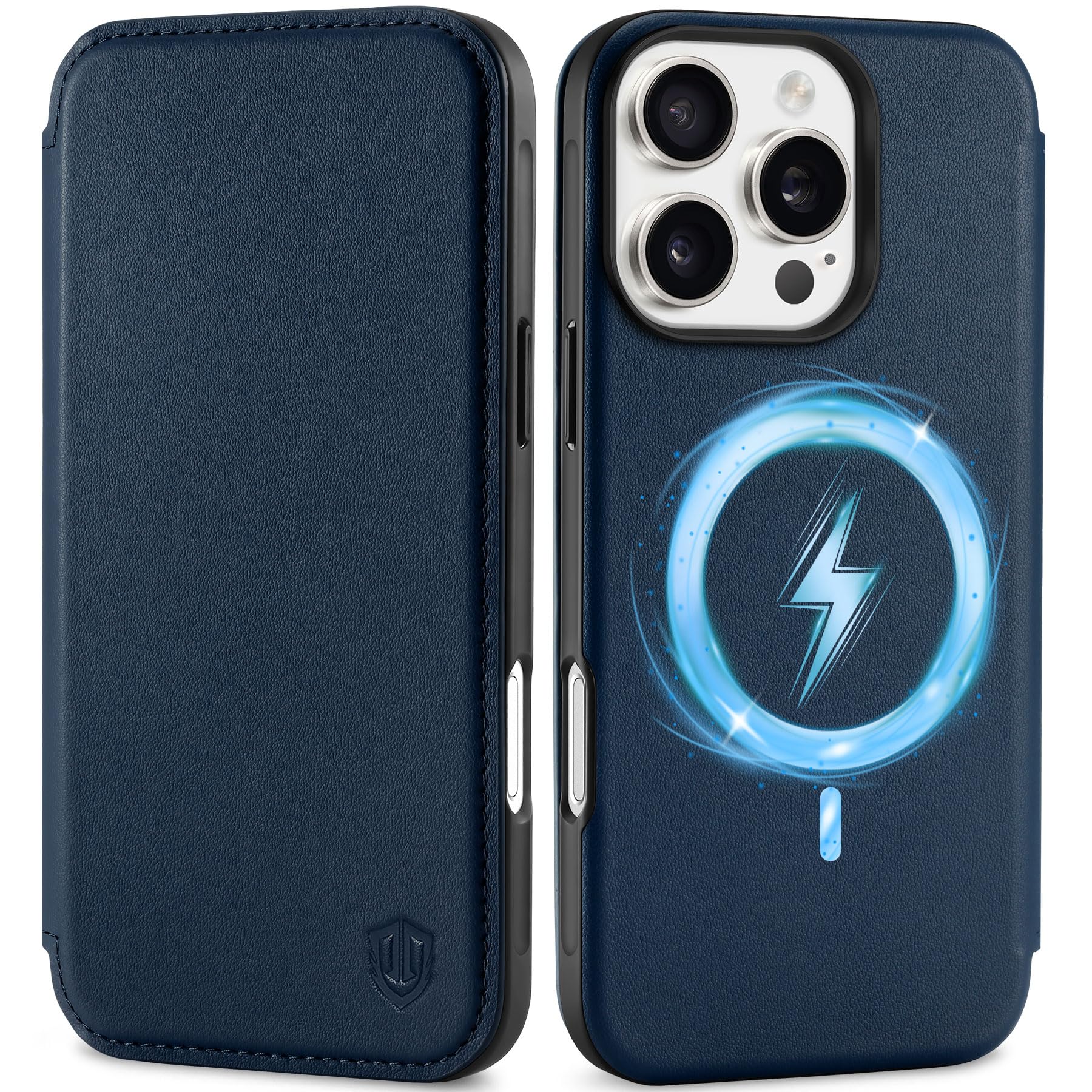 Photo 1 of SHIELDON Wallet Case for iPhone 16 Pro 5G 2024, Genuine Leather Slim Wireless Charging Folio Magnetic RFID Blocking Card Holder Shockproof Cover Compatible with iPhone 16 Pro 6.3" - Nappa Navy Blue