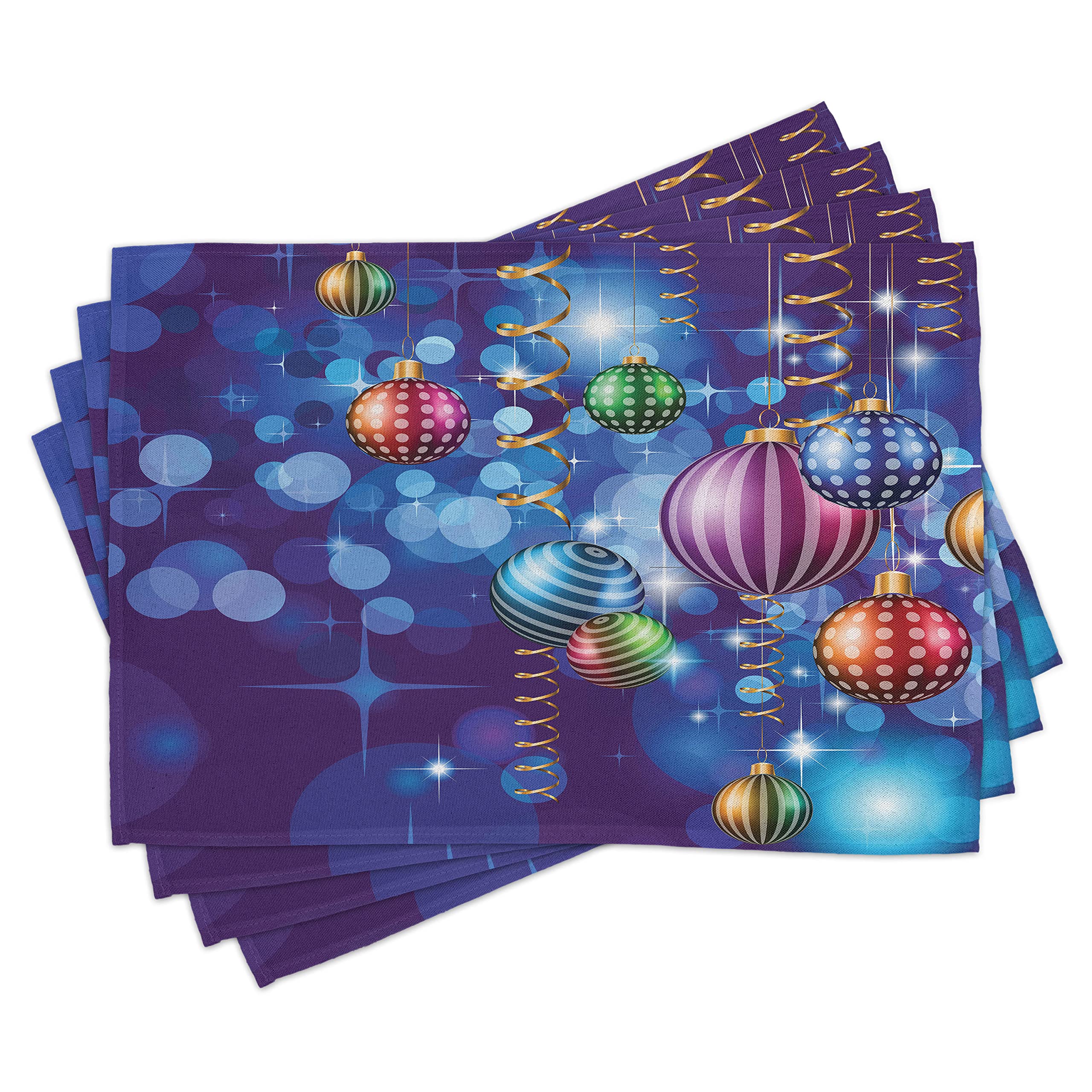 ABAKUHAUS Christmas, Placemats, for the Dining Room Kitchen Colorfast Washable Digital Print, Snowman in front of Christmas Hut in Advent Season Imaginative Illustration, Blue White