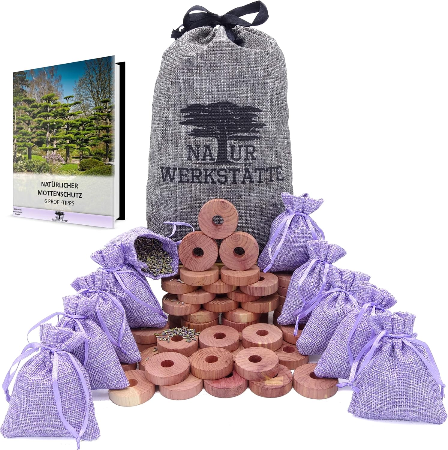 52x (42+10) Natürlicher Mottenschutz für Kleiderschrank, Mottenschutz aus Zedernholz und Provence Lavendelsäckchen, Motten Duftsäckchen Kleiderschrank, Chemiefreie Mottenfalle Kleidermotten
