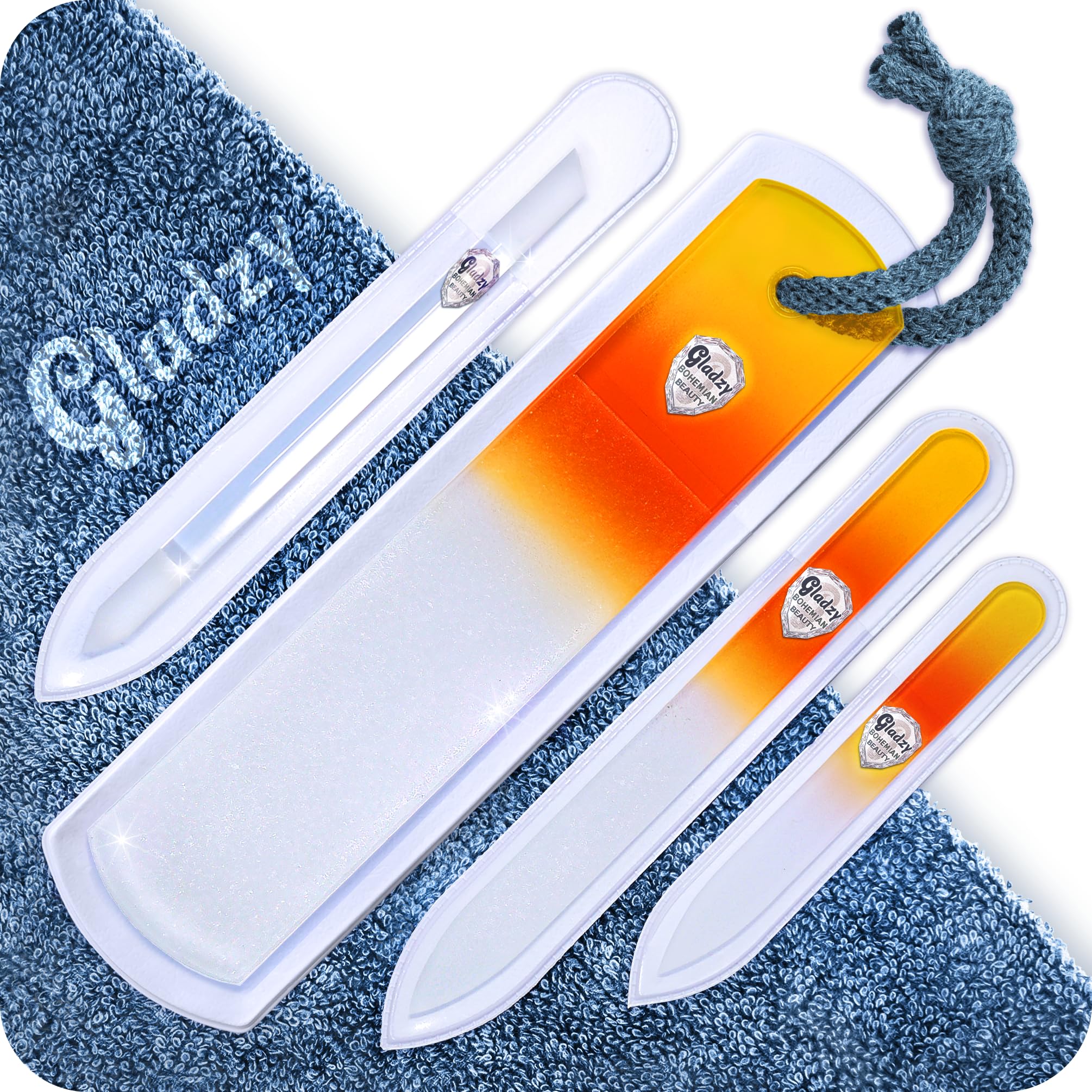 Genuine Czech Glass Nail File Set - Two-Sided Different Grit Surface, Callus Remover Foot Rasp, Cuticle Pusher, Manicure & Pedicure, EU Quality by GLADZY