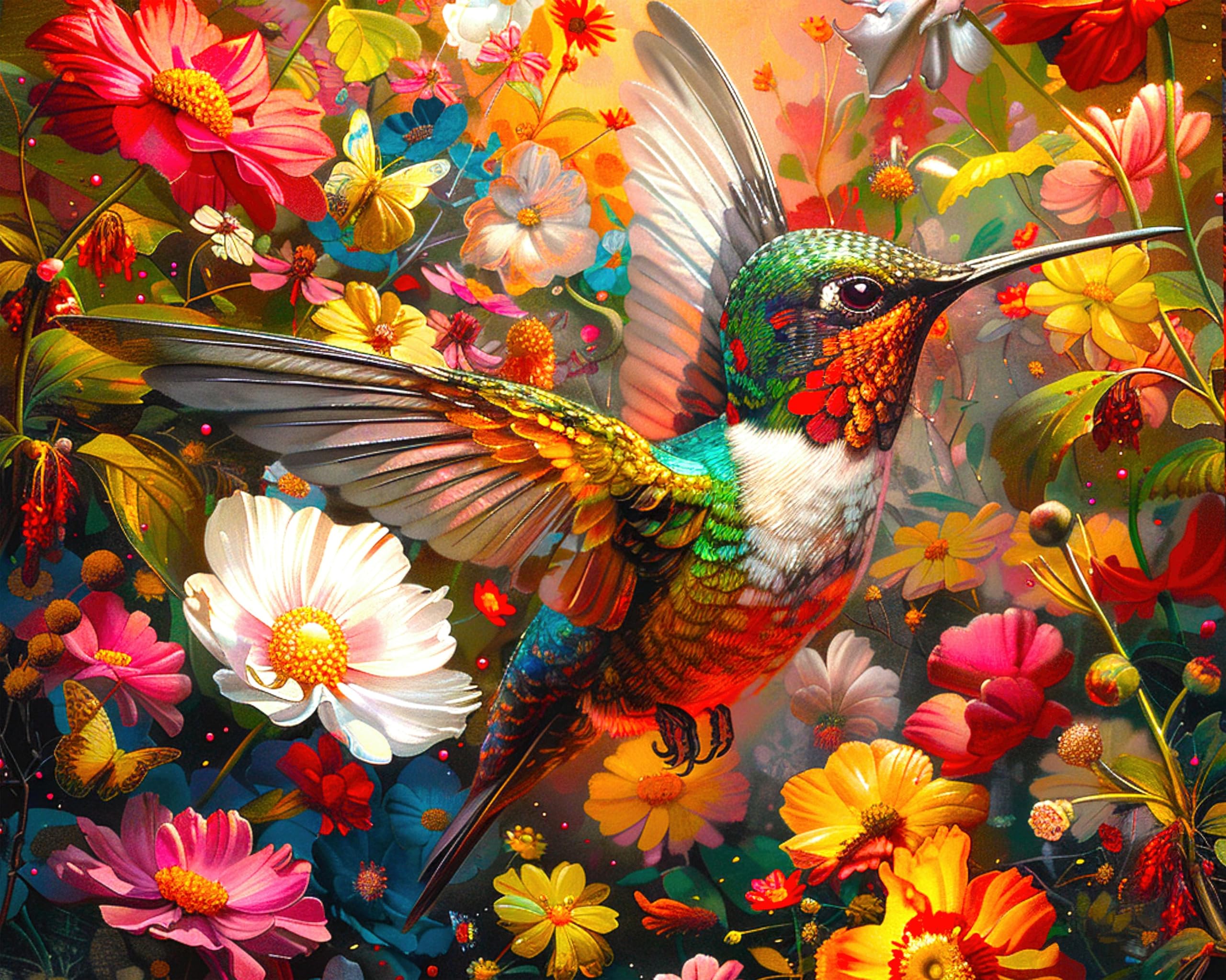 Photo 1 of Springbok Hummingbird Dream 1000 Piece Puzzle for Adults - Featuring a Vivid Hummingbird and Flowers