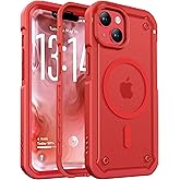 ORETECH Magnetic for iPhone 14 Case & iPhone 13 Case [2 X Screen Protector][Compatible with MagSafe][25 FT Drop Protection] Translucent Matte Dual-Layer Shockproof -Red