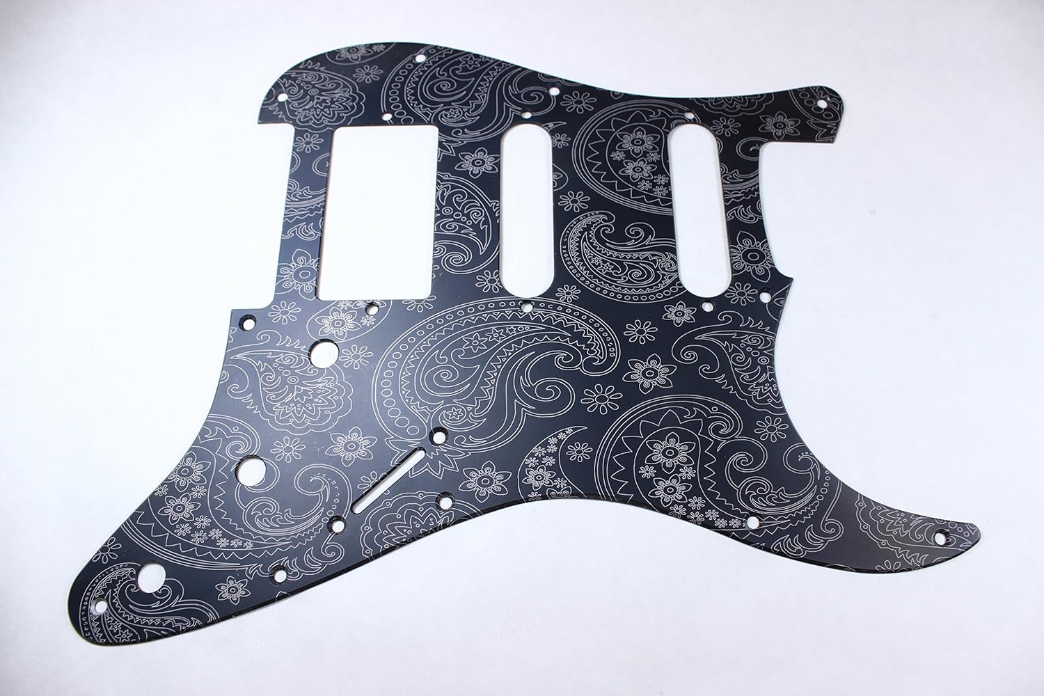 Matte Black Anodized Aluminum Engraved Paisley HSS Strat