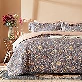Cupocupa Queen Size Comforter Set,Floral Comforters Queen Size Set,Vintage Flowers Leaves Pattern Boho Bedding Set Soft Lightweight Bedding Set for All Seasons 3 Pieces Comforter