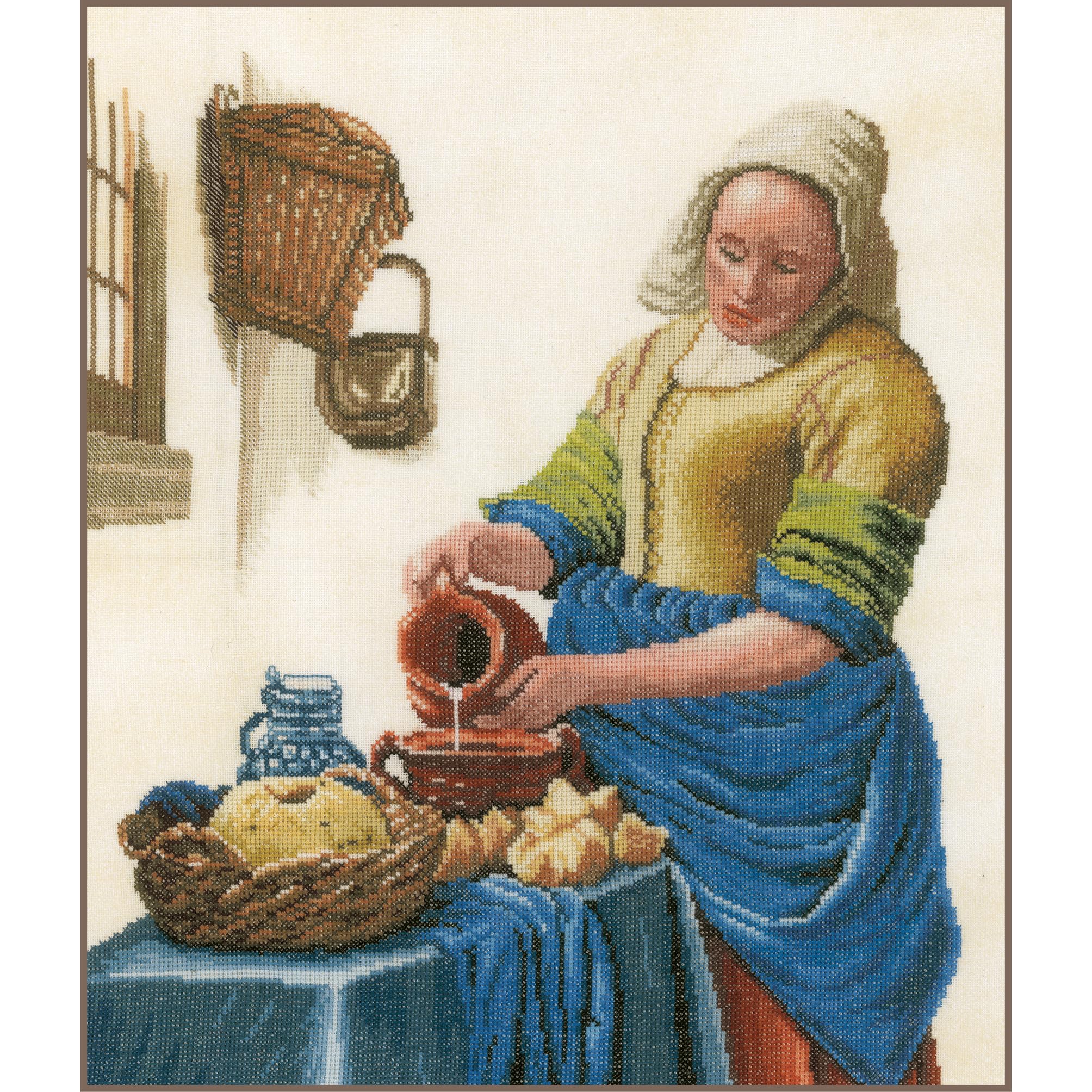 Lanarte Counted Cross Stitch Kit Milk Lady (Linen), Fabric, Assorted, 32 x 22.5 x 2 cm