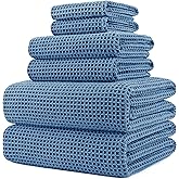 POLYTE 430 GSM Microfiber Quick Dry Lint Free Oversize Bath Towel Set, 6 Piece (Waffle Weave)