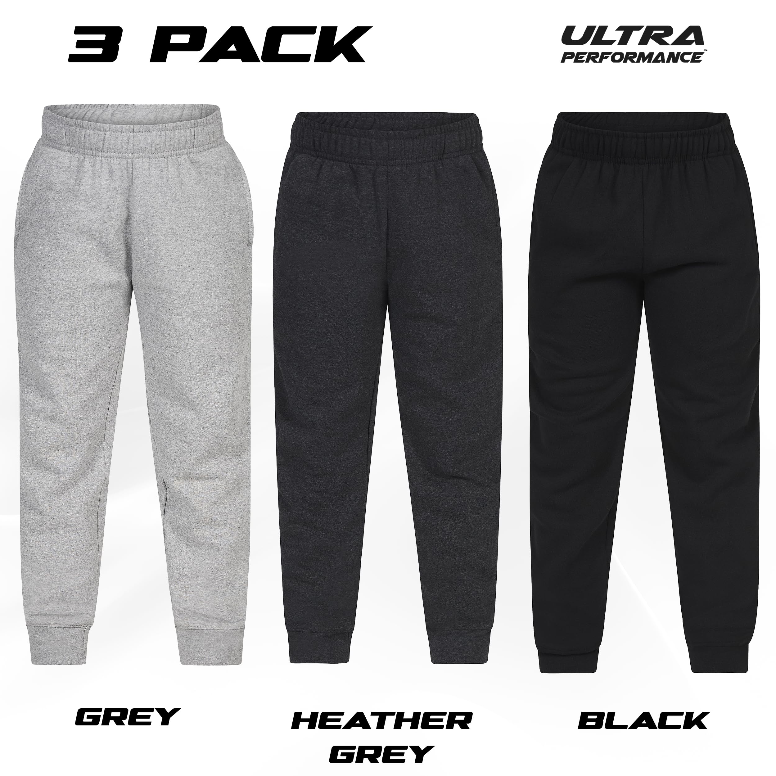 Ultra Performance 3 Pack Boys Sweatpants Kids Clothes Active Soft Fleece Joggers for Boys Size 4-20