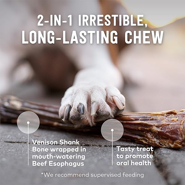 ZIWI VENISON DEER FULL SHANK – 2-IN-1 DOG BONE CHEW TREAT WRAPPED IN BEEF ESOPHAGUS – ALL NATURAL, AIR-DRIED