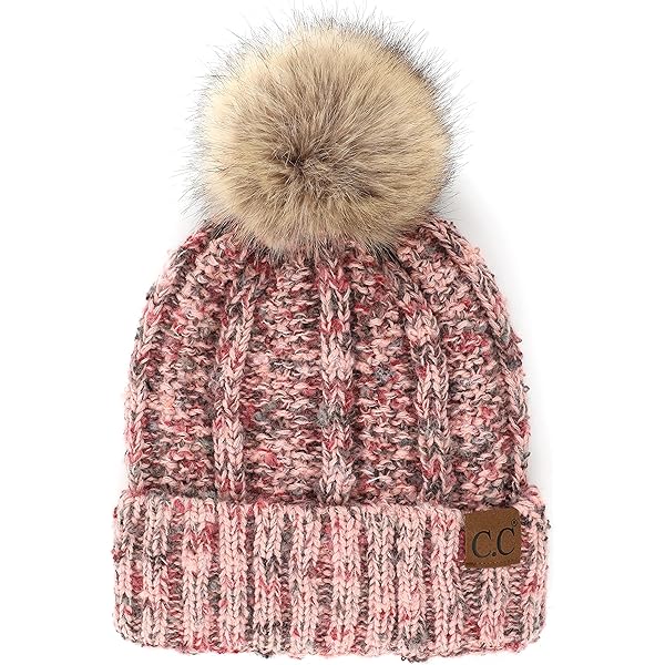 C.C Hatsandscarf Women's Winter Slouchy Knitted Hat Cable Knit Pom