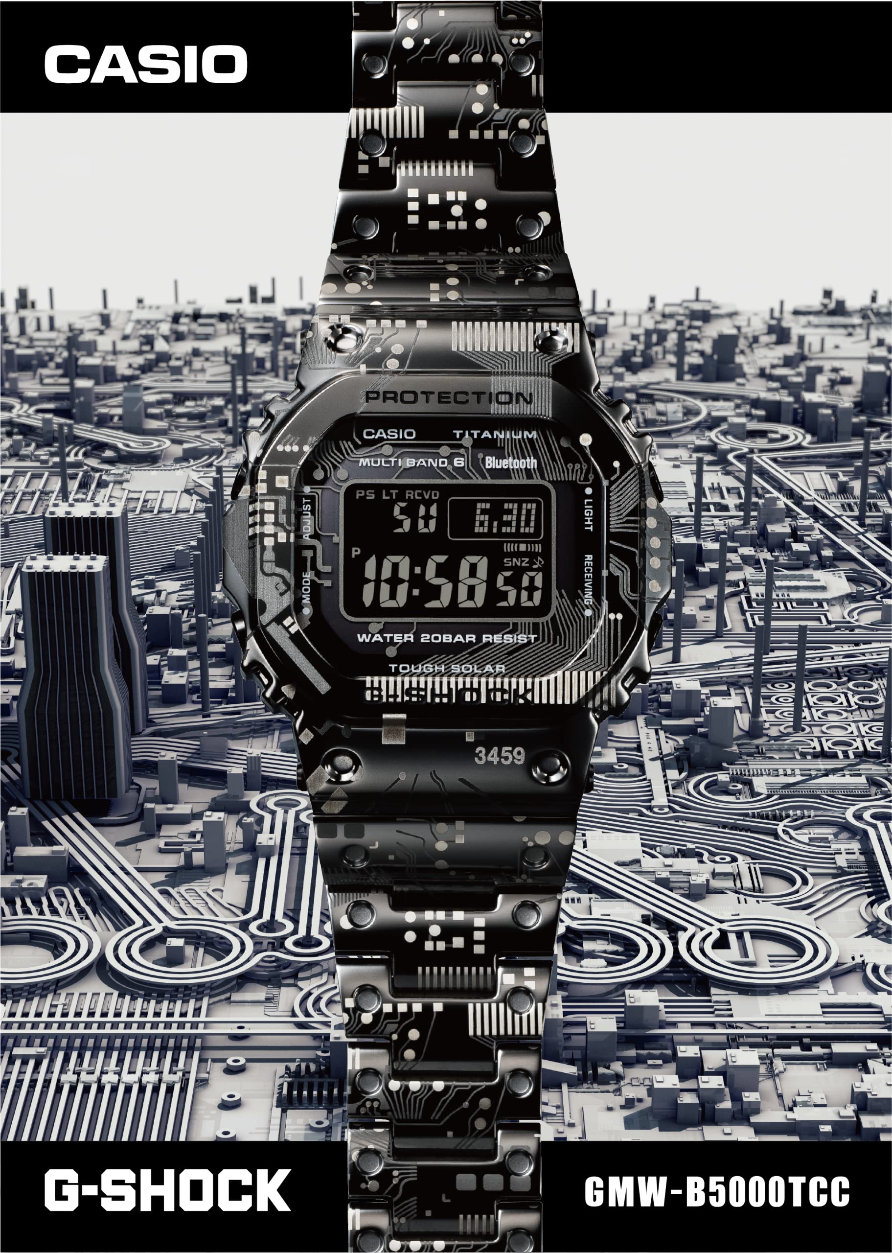 G-SHOCK(ジーショック) Casio GMW-B5000TCC-1JR Men's Wristwatch, Full Metal, Radio Solar, Titanium Model, Black, Limited Model: Titanium (Circuit Board Pattern Camouflage), 1 piece, watch