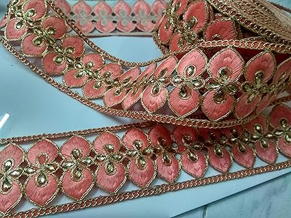 Aarushi Creations Peach Lace For Diamonds For Dress Sarees