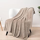 PAVILIA Soft Fleece Taupe Tan Throw Blanket for Couch, Lightweight Plush Warm Blankets for Bed, Fuzzy Cozy Flannel Blanket Throw for Sofa, Travel, Jacquard Pattern, Taupe/Camel, 50x60 inch