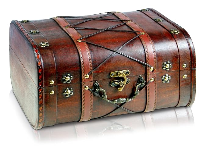 Brynnberg Schatztruhe groß 32x26x20cm Koffertruhe Holztruhe Schatzkiste Vintage-Look Piraten Schatzsuche Holz massiv braun Ko