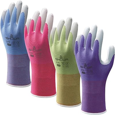 SHOWA Floreo 370 Gardening Gloves 4 Pairs Multicolor Nitrile Coated
