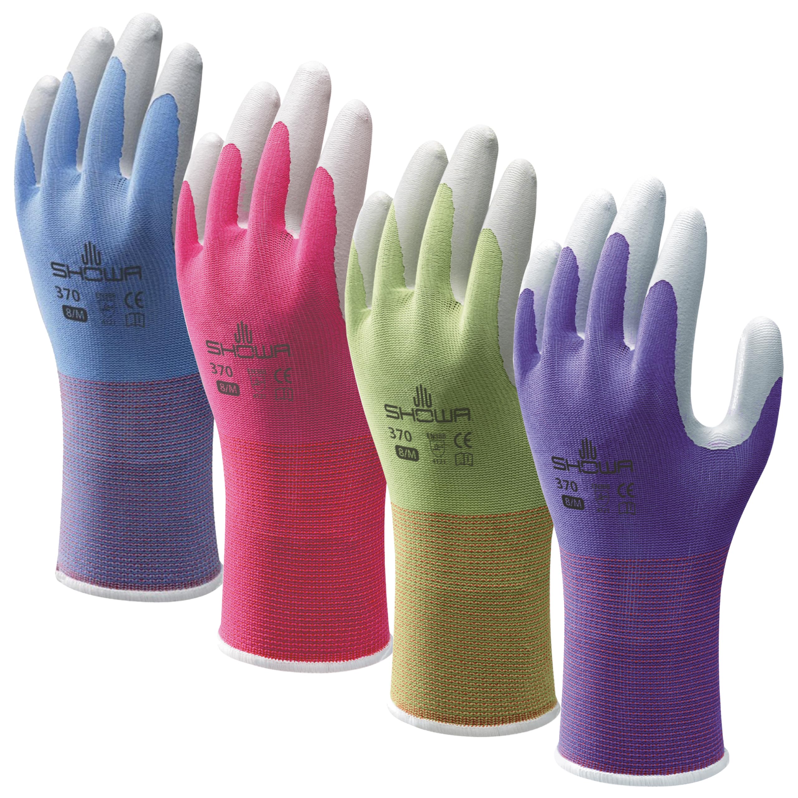 SHOWA Floreo 370 Gardening Gloves for Women & Men – 4 Pairs Multicolour Nitrile-Coated Garden Gloves with Touchscreen Grip – Lightweight, Breathable & Comfortable Fit - Small