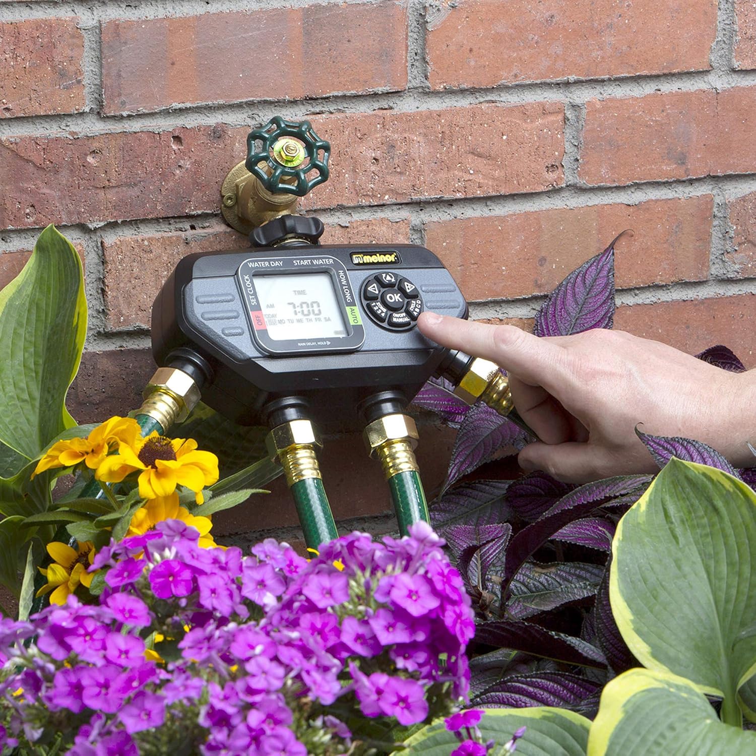 Melnor 65038-AMZ HydroLogic 4-Zone Digital Water Timer with 5 Stainless Steel Filter Washers Set,  Bundle : Garden & Outdoor
