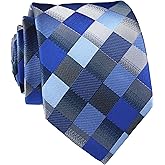 Secdtie Men's Classic Checks Dark Blue Grey Jacquard Woven Silk Tie Necktie
