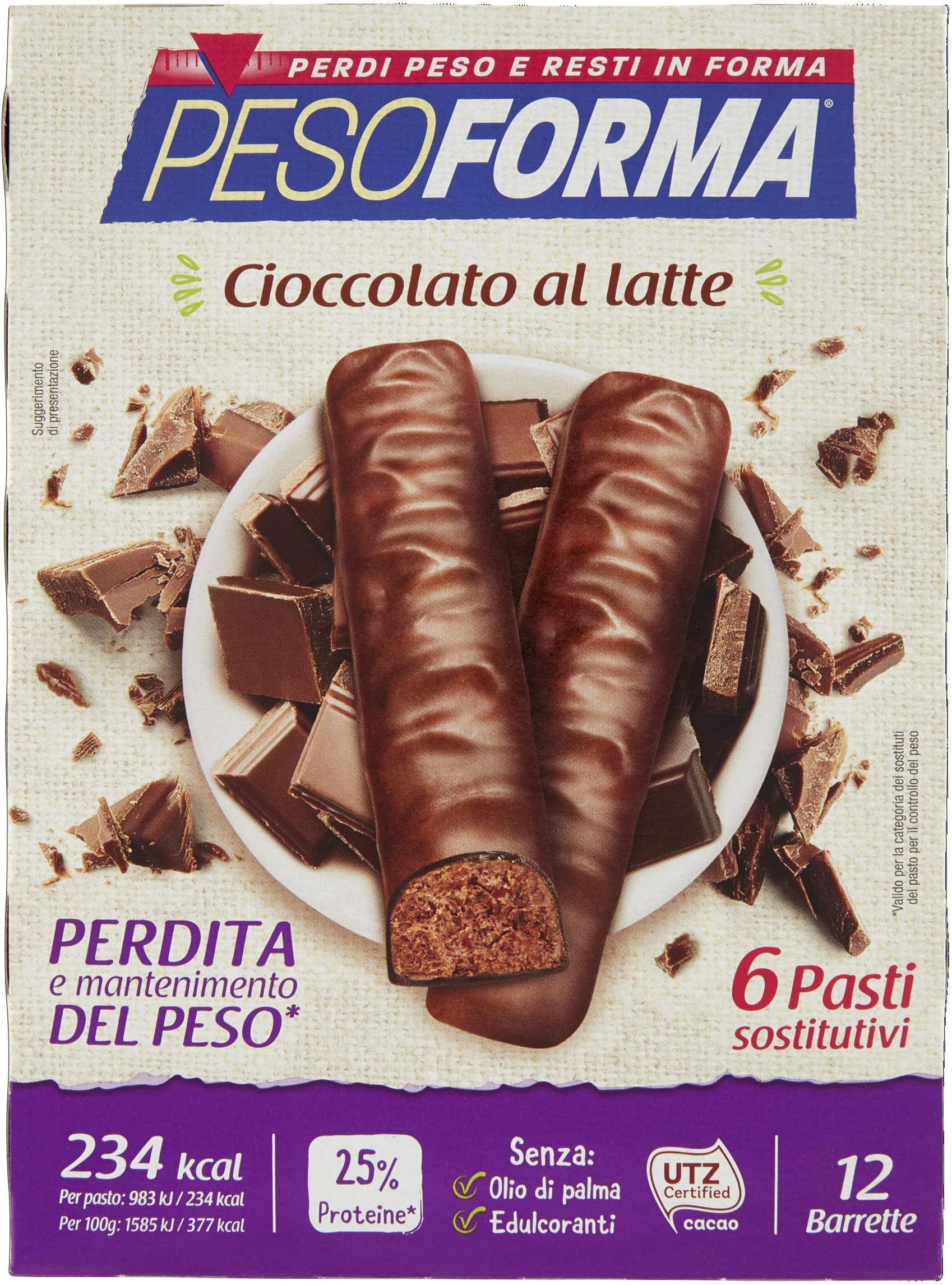 Barretta Sostitutiva Del Pasto al Cioccolato Al Latte 12 Pezzi