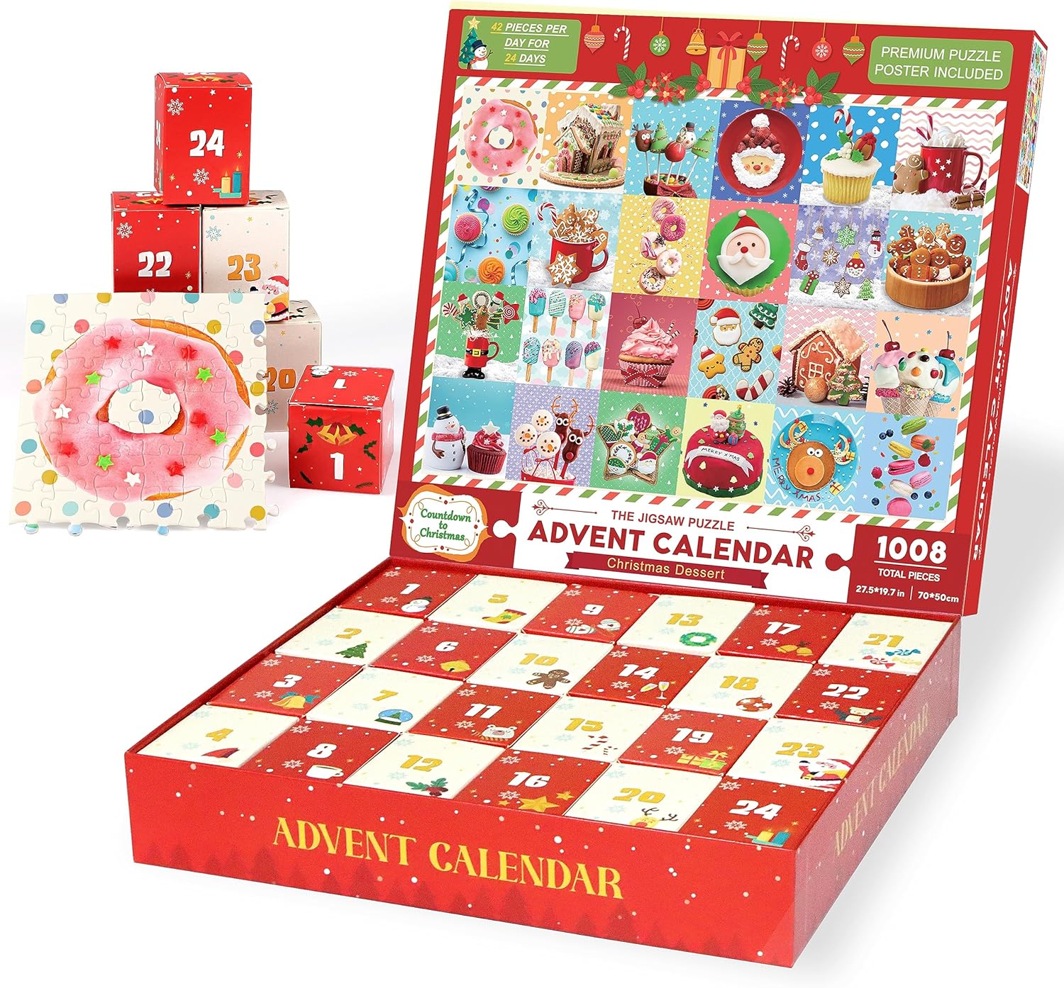 Advent Calendars - Wowok Advent Calendar 2023 Christmas Jigsaw Puzzles- Christmas Dessert Holiday Puzzles for Adults Kids, 24 Parts 1008 Pieces Jigsaw Puzzles Gift for Countdown to Christmas