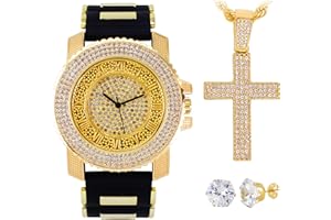 Techno Pave Mens Oversized Iced Silicone Band Watch & Pendant Set