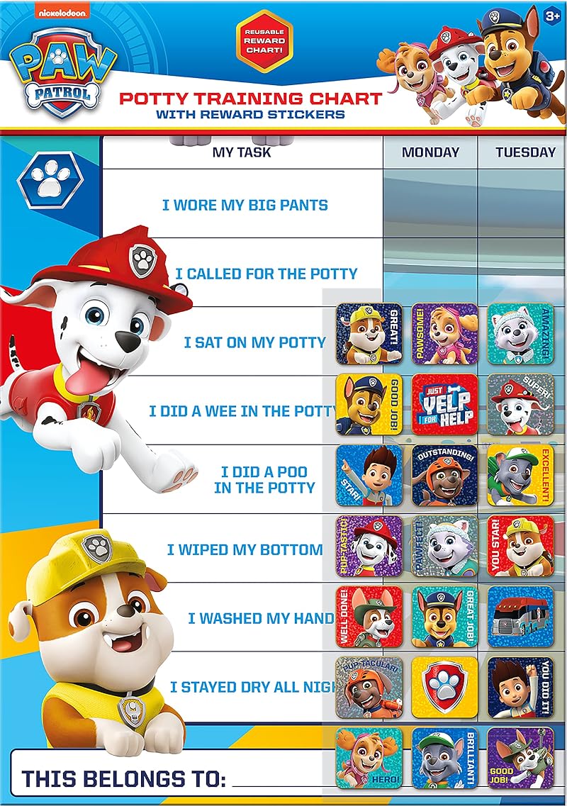 Paper Projects Paw Patrol Potty Toilet Training Reward Chart Stickers Ages 3+