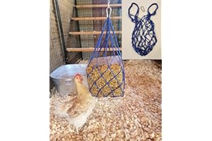 Muzzys Blue Chicken Coop Flock Block Bird Seed Hanging Bag Veggie Treat Holder - Poultry Feeder Toy Accessories Cabbage Bowl Sack - Holds 25 lb Pound Bird Seed Blocks, Poultry Run Wildlife Feeder
