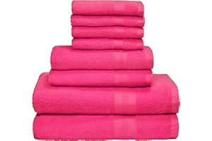 BOUTIQUO 8 Piece Towel Set 100% Ring Spun Cotton, 2 Bath Towels 27X54, 2 Hand Towels 16X28 and 4 Washcloths 13X13 - Ultra Soft Highly Absorbent Machine Washable Hotel Spa Quality - Hot Pink