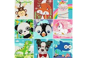 KICHANG 9 Pcs 5D Diamond Painting Kits for Kids Cute Cartoon Diamond Painting Full Drill 5D DIY Diamonds Art Kits for Beginners Gem Arts Crafts for Kids Diamond Dots for Home Wall Decor Gift-8X8 in