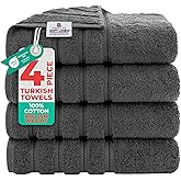 American Soft Linen Luxury 4 Piece Bath Towel Set, 600 GSM 100% Cotton Turkish Bath Towels for Bathroom, 27x54 in Large Bathroom Shower Towels, Dark Gray