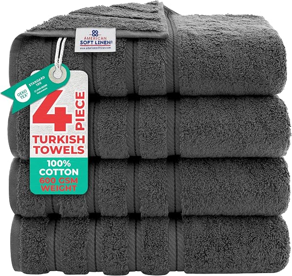 American Soft Linen 100% Cotton Luxury Turkish Towels, 4 PC Bath Towel Set | Soft Absorbent Quick Dry OEKO Tex Standard 100 C