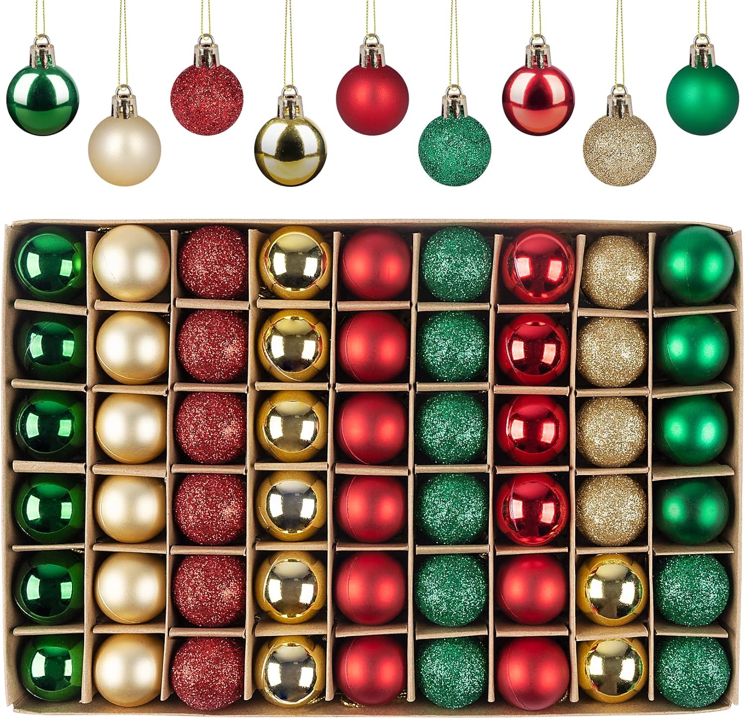 Ornaments - 54 PCS Mini Christmas Ball Ornaments - 1.2 Inch Xmas Colorful Shatterproof Plastic Decorative Hanging Balls, Cute Tiny Christmas Ornaments for Christmas Decorative Hanging Ornaments, Small Tree