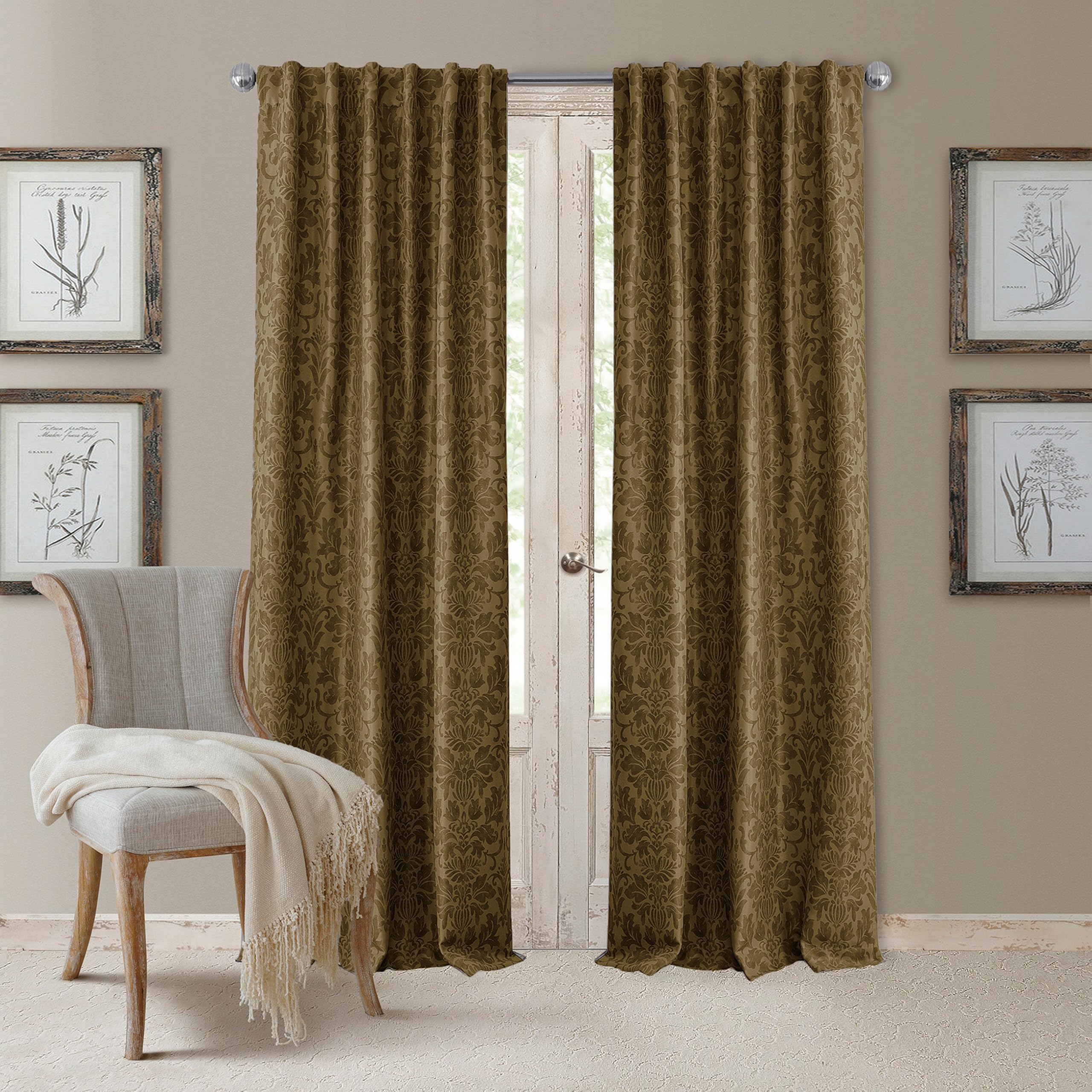 Elrene Blackout Rod Pocket/Back Tab Window Curtain Panel, Fabric, Antique Gold, 52" W x 95" L (Pack of 1)