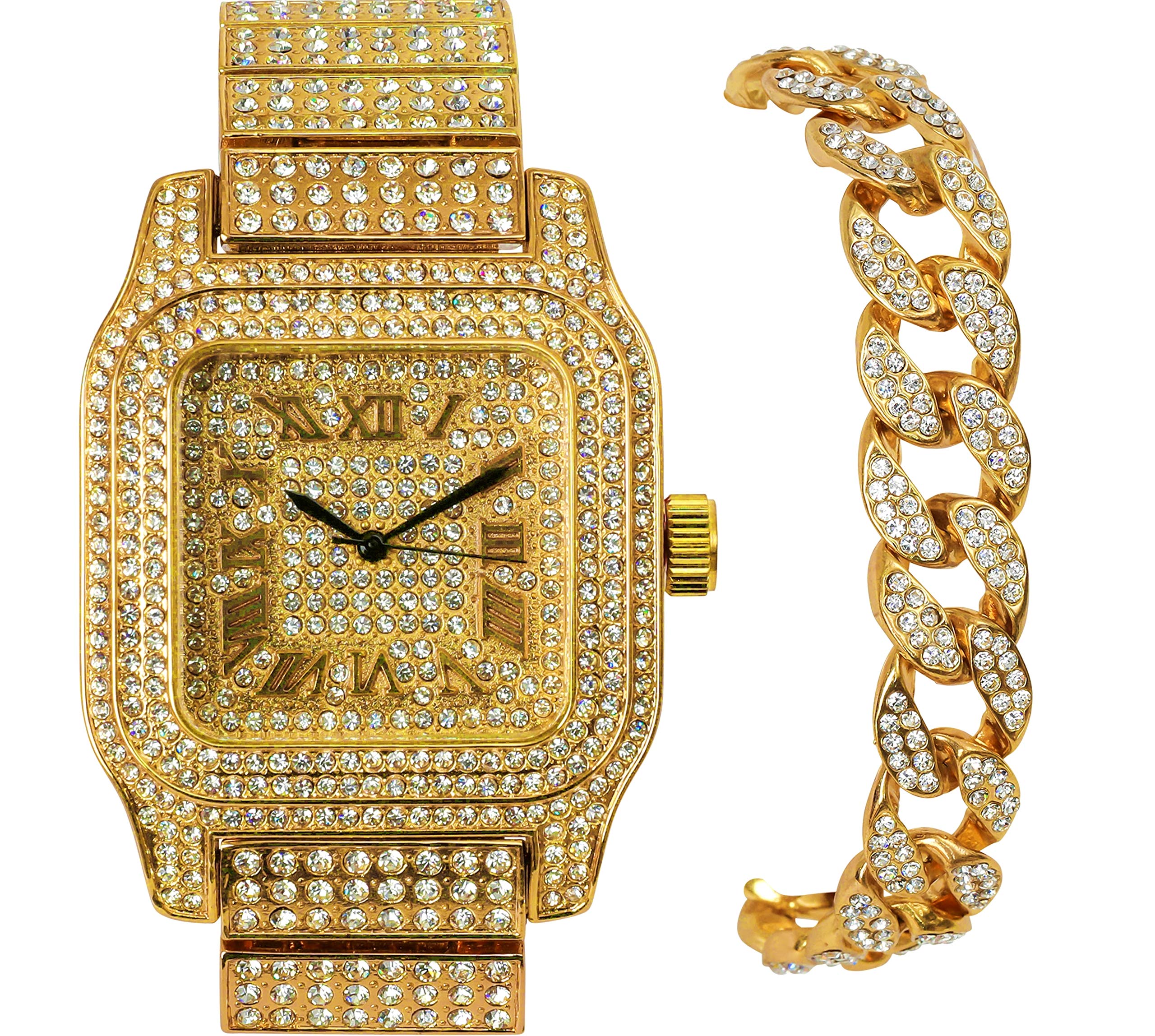 Full Bling-ed Styled Fashion Stylish Luxurious Heavy Look Watch w/Lab Simulated Diamonds Busted Down