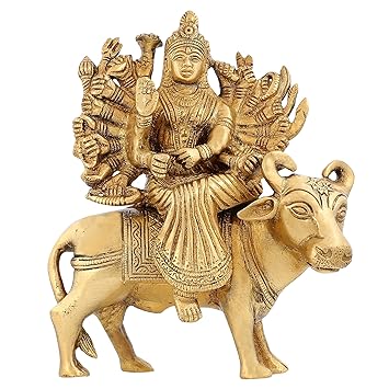 ShalinIndia Brass Metal Goddess Ma Nav Durga Sitting On Buffalo 6.5 Inch,1.5 Kg