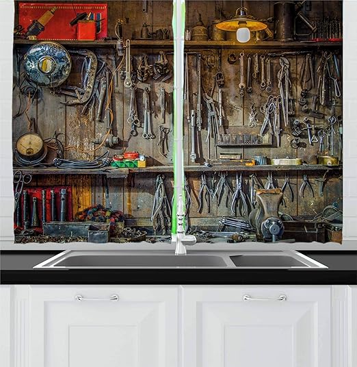 Amazon Com Ambesonne Man Cave Kitchen Curtains Vintage Style