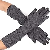 Flammi Women Knit Long Gloves Touchscreen Wool Blended Arm Warmers with Fingers Winter Warm Gloves