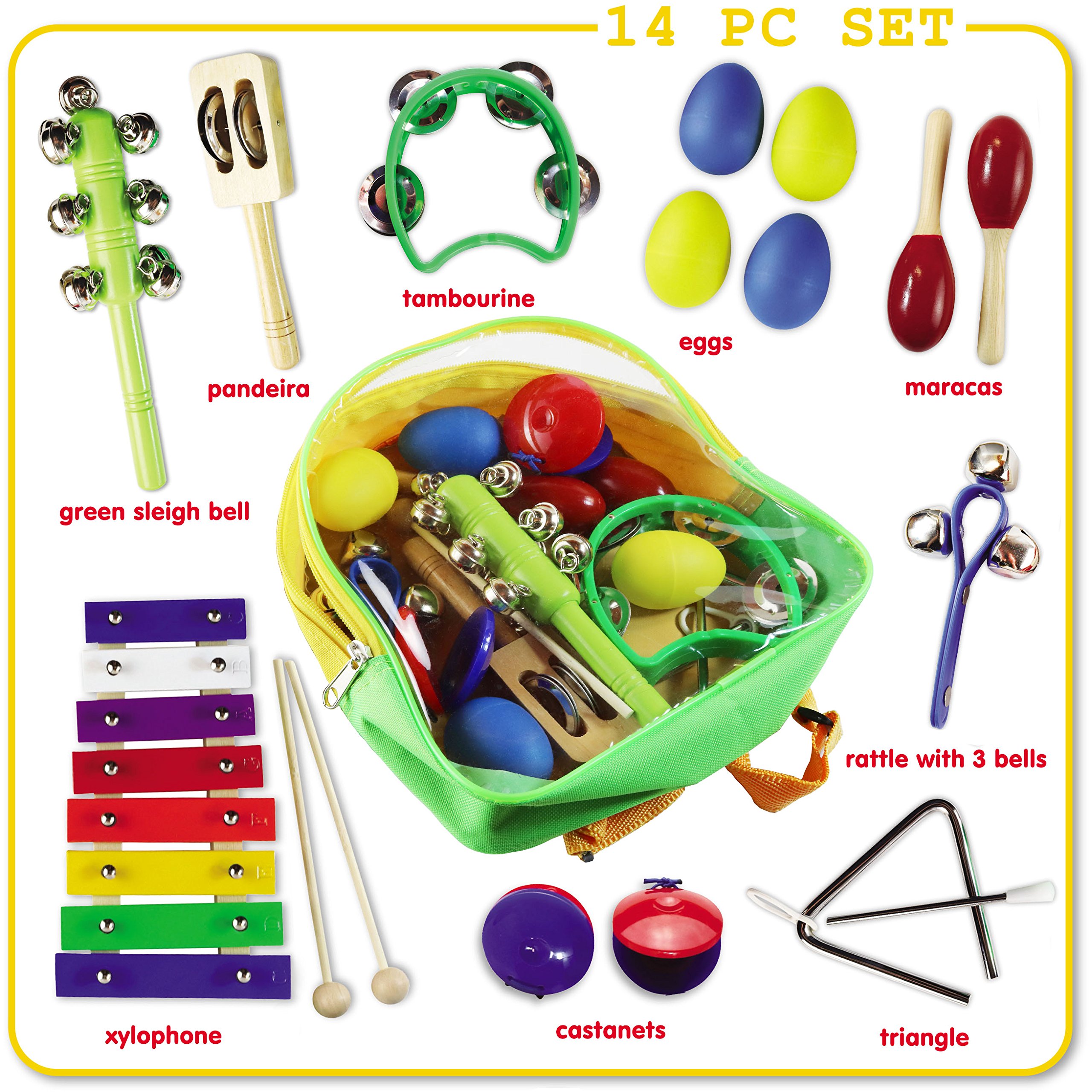Kids Musical Toy Instruments Set with Xylophone 14 pcs Musical Toys Set in a Backpack